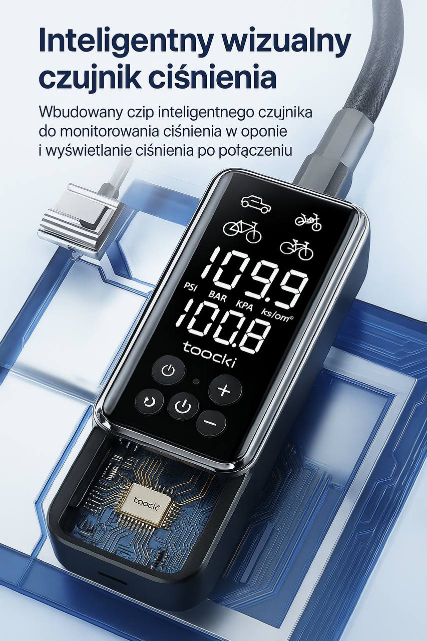 KOMPRESOR SAMOCHODOWY TOCKI 12V POMPKA ELEKTRYCZNA ROWEROWA SPRĘŻARKA DO OPON