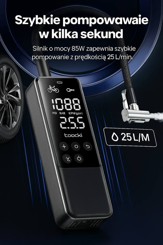 KOMPRESOR SAMOCHODOWY TOCKI 12V POMPKA ELEKTRYCZNA ROWEROWA SPRĘŻARKA DO OPON